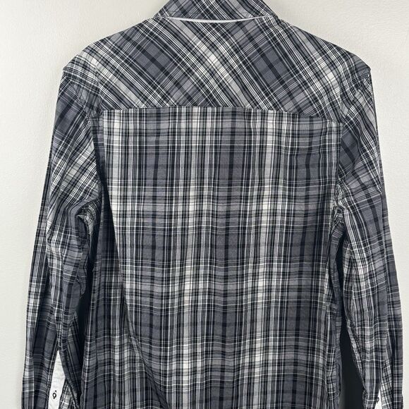 English Hero Men’s Large Shirt Eminence Black Button Up Geometric Cuff Pocket - Picture 10 of 11